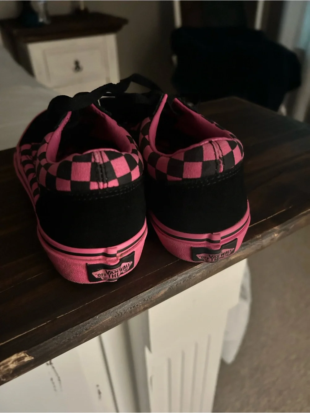 Vans Kids Black and Pink Checkerboard Low Top Sneakers